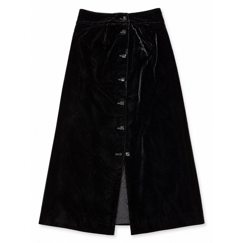 Vintage Liz Claiborne Black Velvet Button Front Midi Skirt Size 8 Gothic